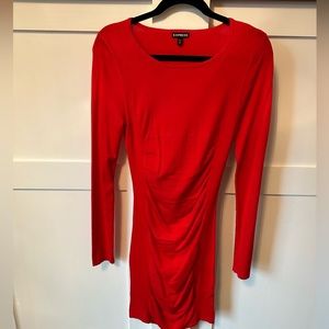 Red Sweater Dress - XS, Express. Ruched detailing on bottom.